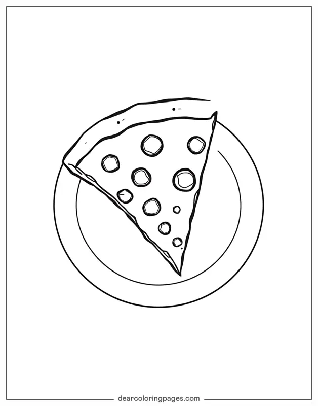Coloriage de Pizza – Tranche de pizza sur assiette