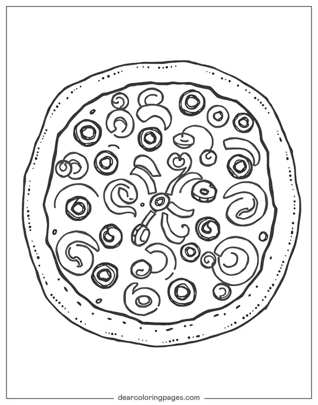 Coloriage de Pizza – Pizza avec des garnitures végétariennes