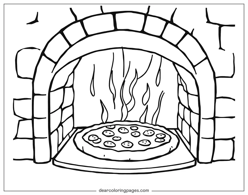 Coloriage de Pizza – Pizza au feu de bois