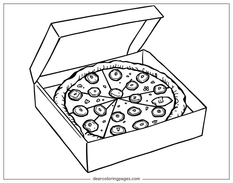 Coloriage de Pizza – Pizza dans une boîte
