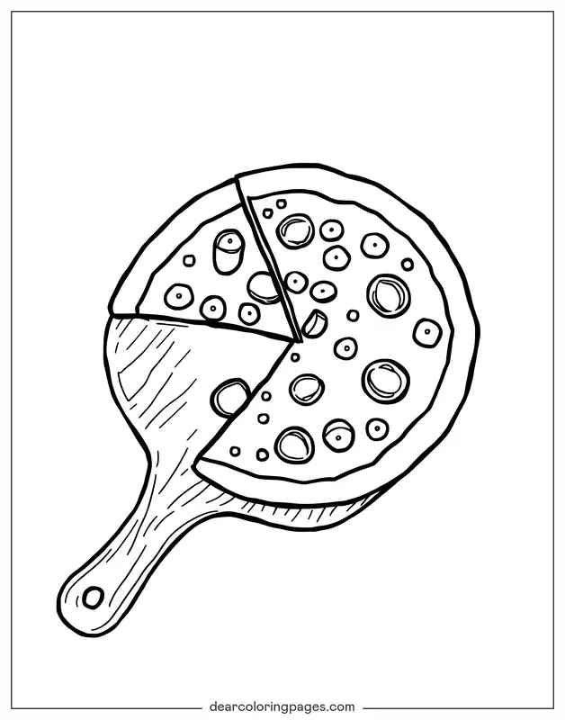 Coloriage de Pizza – Pizza sur pelle à pizza