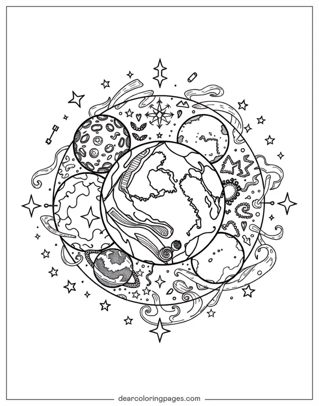 Mandala Dibujo para Colorear - Mandala de Temática Espacial