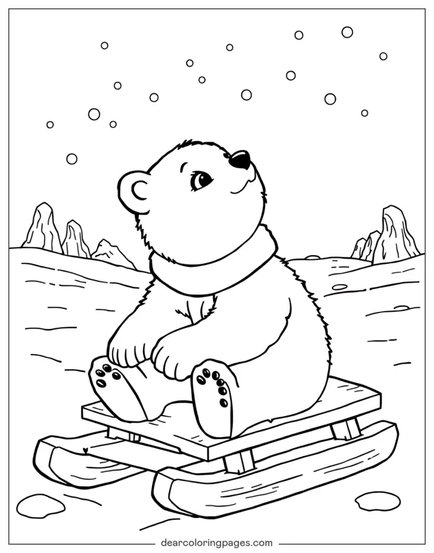 Eisbär Ausmalbild - Eisbär auf einem Schlitten