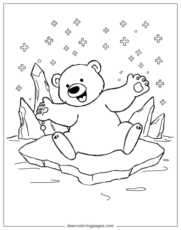 Eisbär Ausmalbild - Cartoon-Eisbär auf Eis