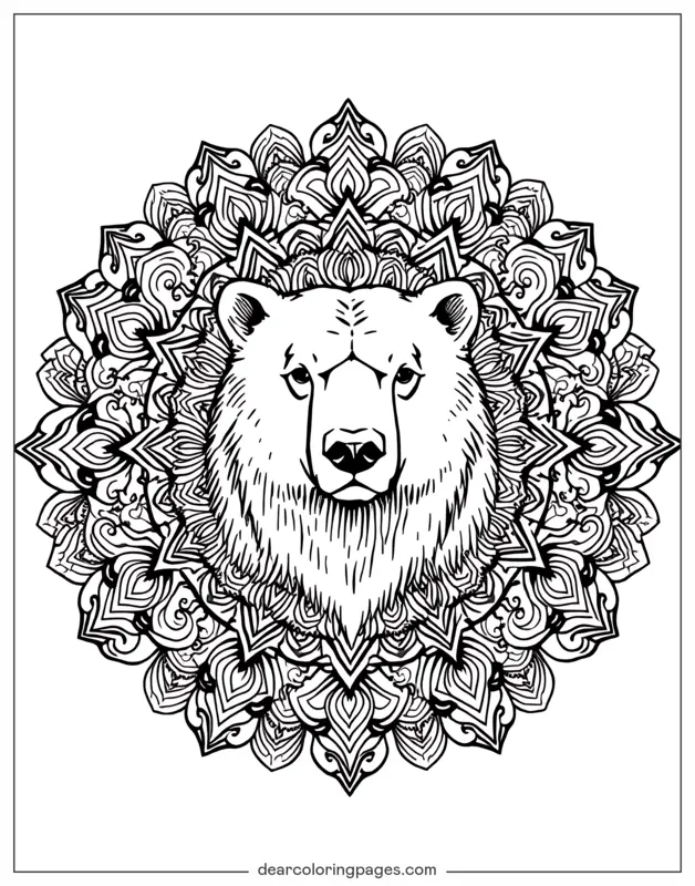 Mandala Dibujo para Colorear - Mandala de Oso Polar