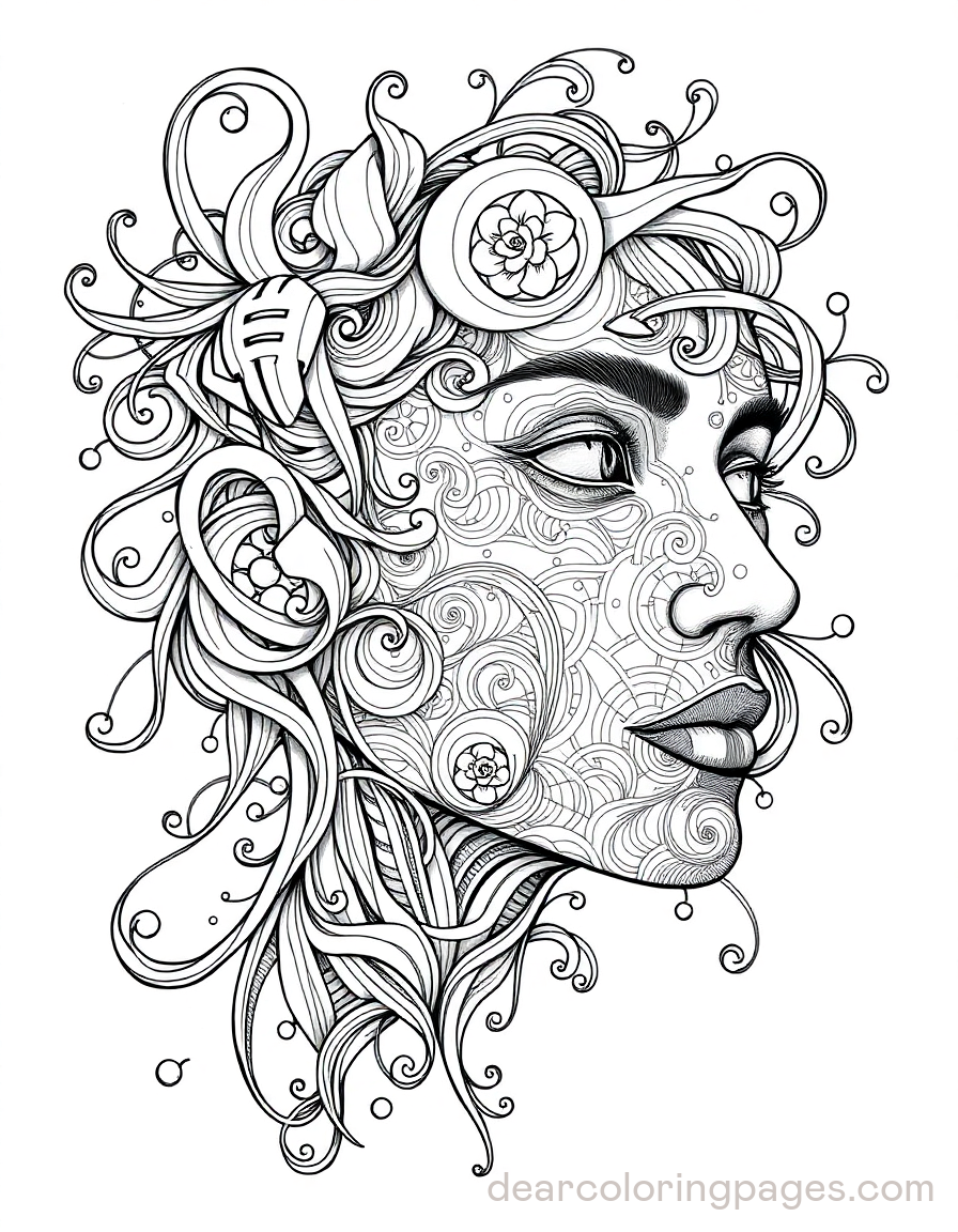 Portrait Coloring Page - Floral Fantasy