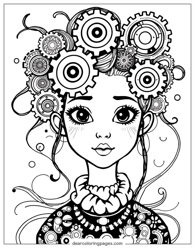 Girl Portrait With Gear Elements