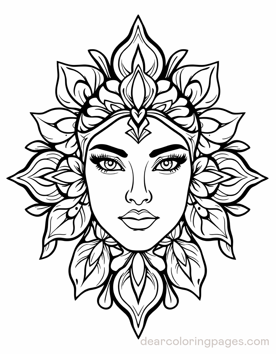 Portrait Coloring Page - Mystical Floral Spirit