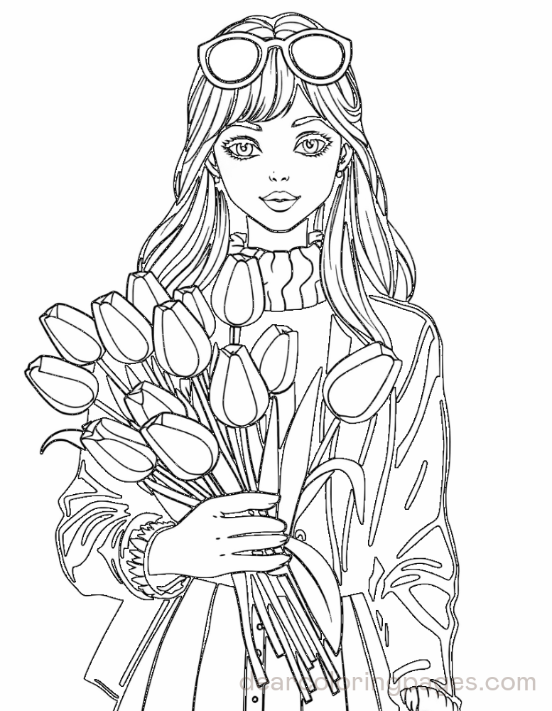 Portrait Coloring Page - Gir Holding Tulip