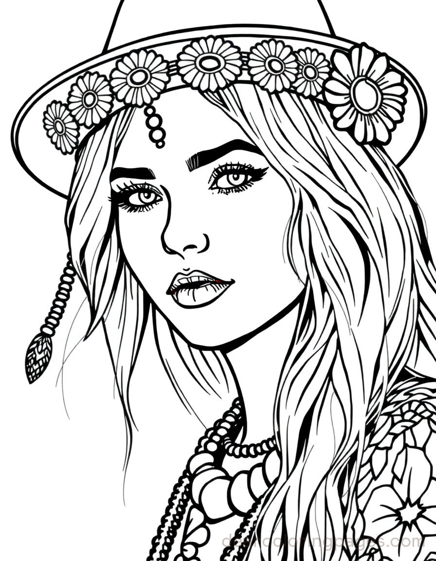 Portrait Coloring Page - Boho Portrait