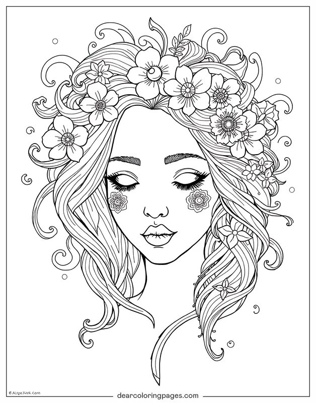Portrait avec couronne florale