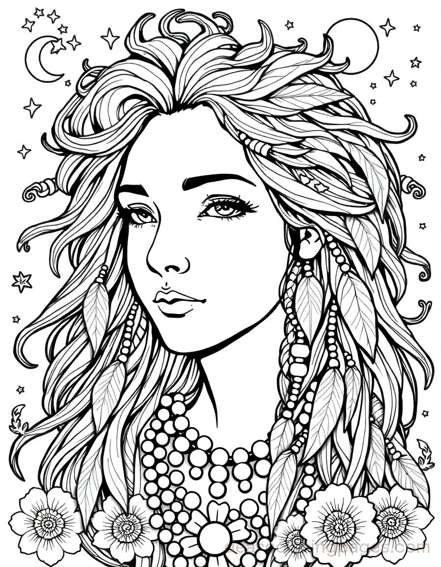 Portrait Coloring Page - Boho Portrait