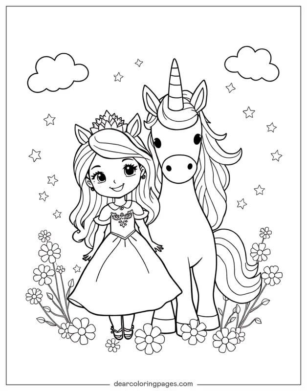 Unicórnio Desenho para Colorir - A Pequena Princesa e Seu Unicórnio