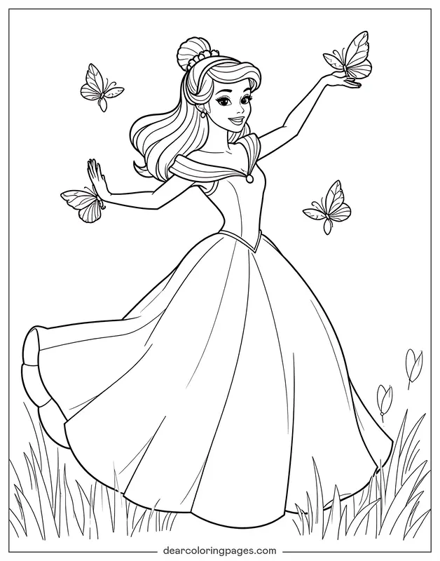 Princess With Butterflies Coloring Page