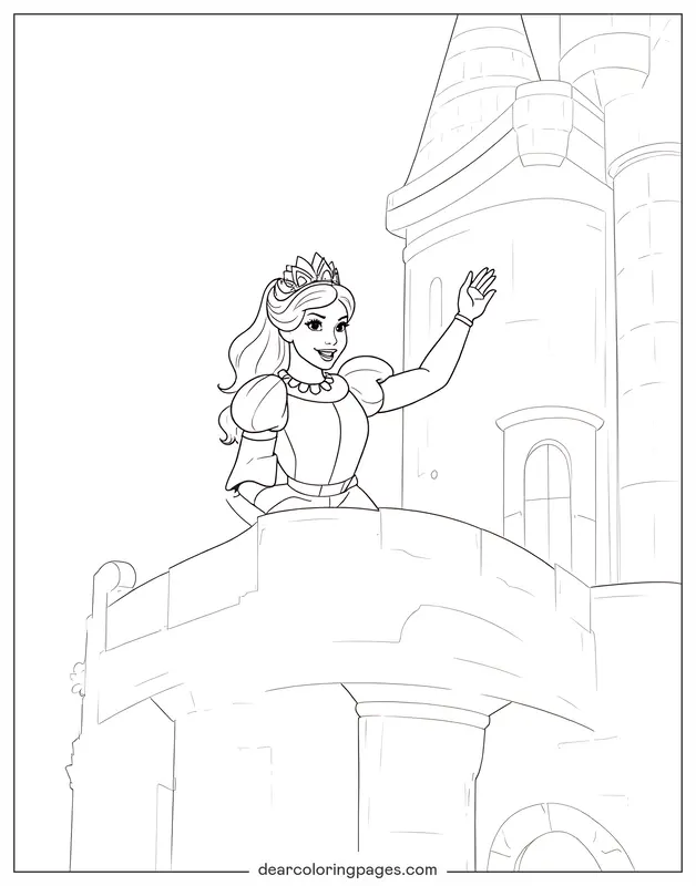 Coloring Page of a Princess at Her Castle