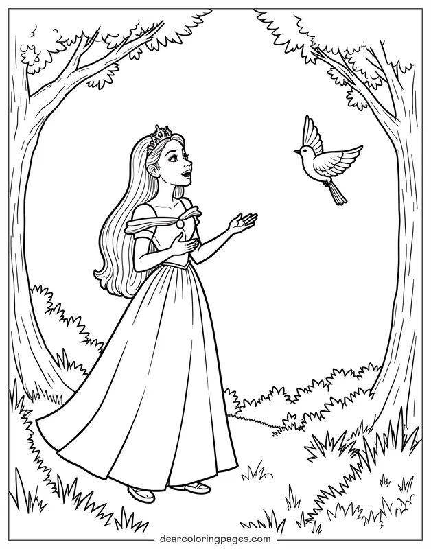 Coloring Page of a Princess Singing
