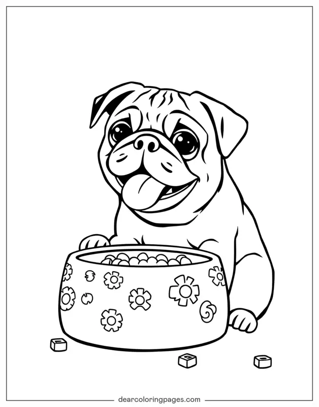 Mops Ausmalbild - Mops und Futternapf