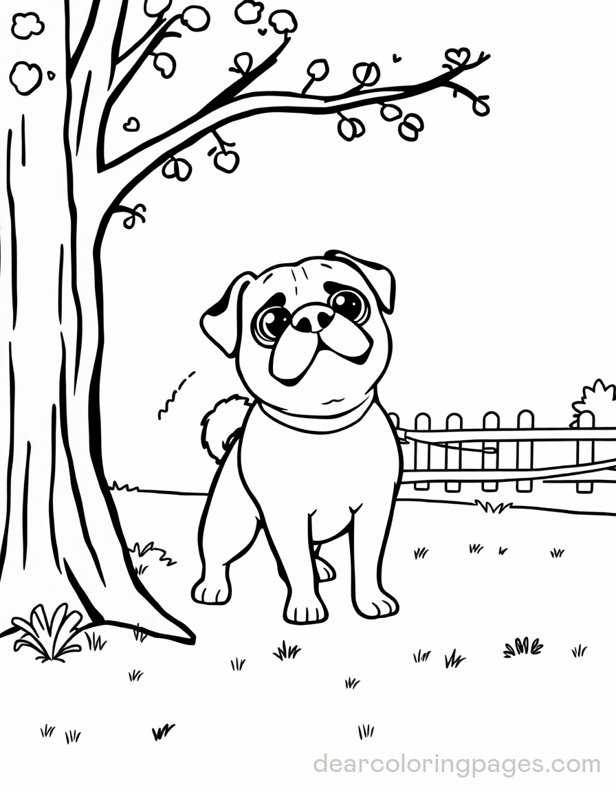 Pug Coloring Page - Pug in Off Leash Park