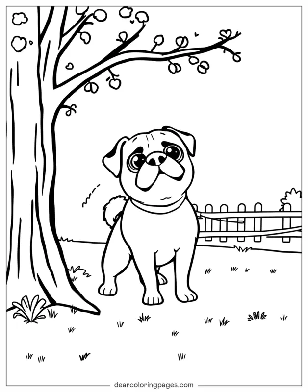 Mops Ausmalbild - Mops im Freilaufpark