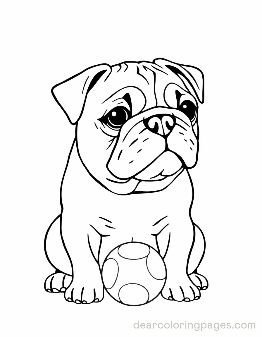 Pug Coloring Page - Pug Playing with a Ball