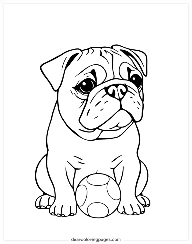 Mops Ausmalbild - Mops spielt mit einem Ball