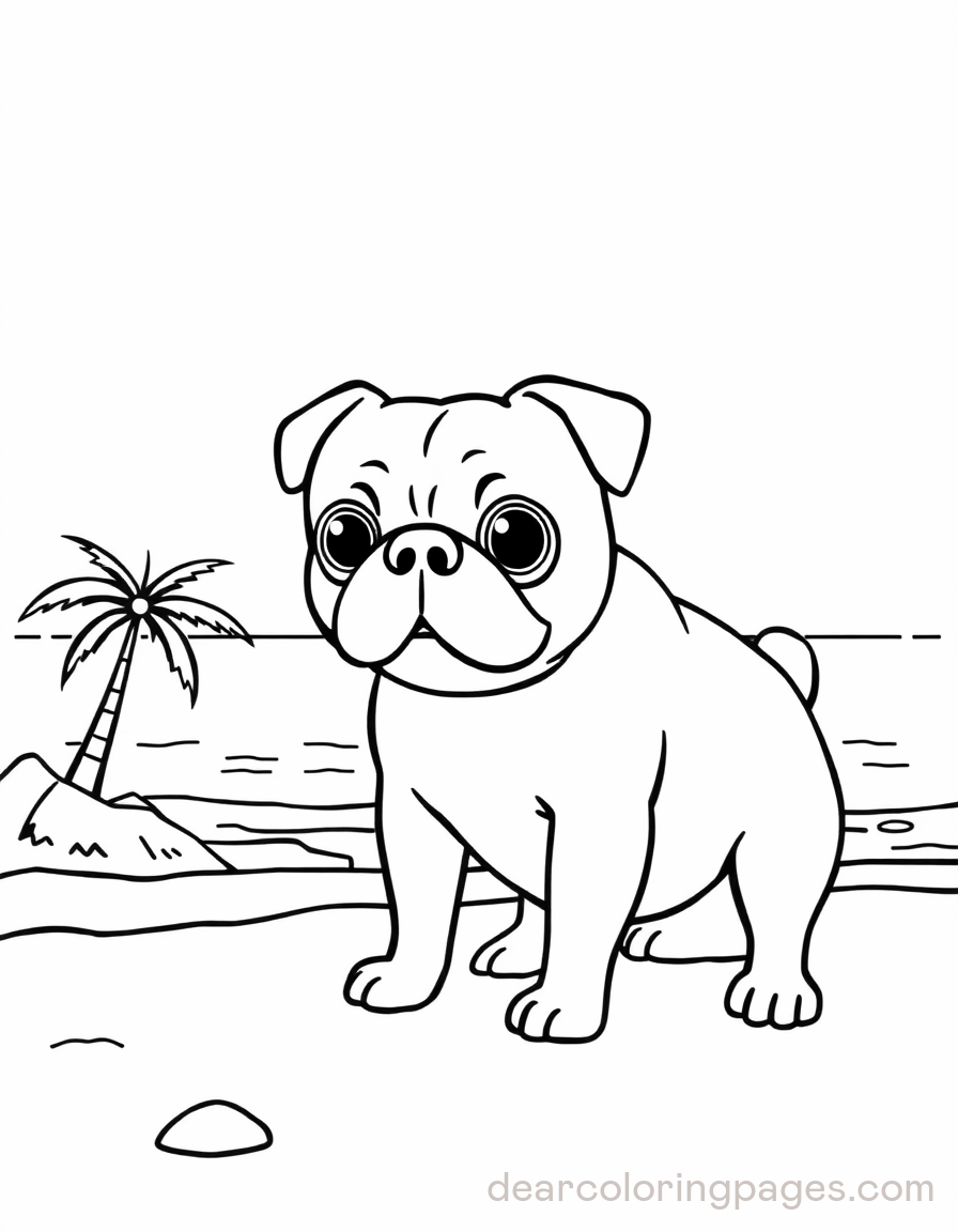 Pug Coloring Page - Pug on Beach