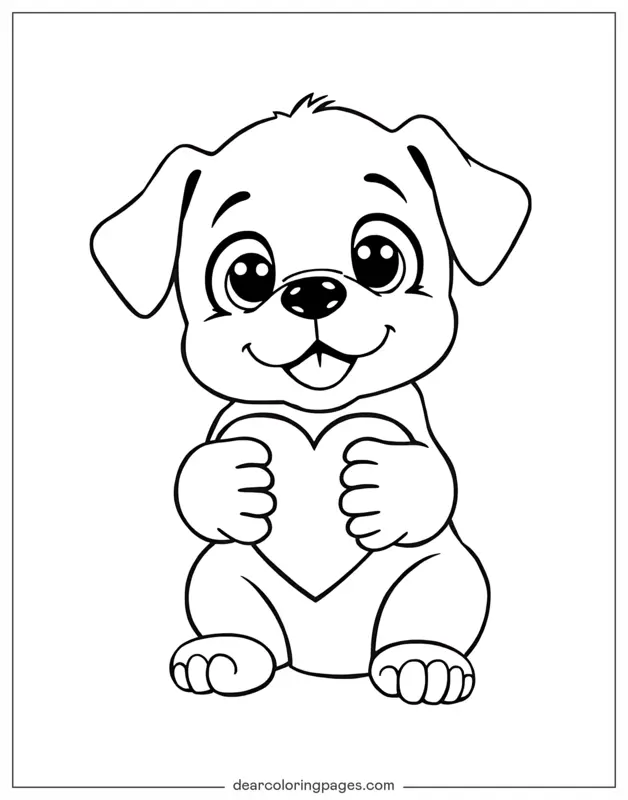 Puppy Coloring Page - Puppy With Heart