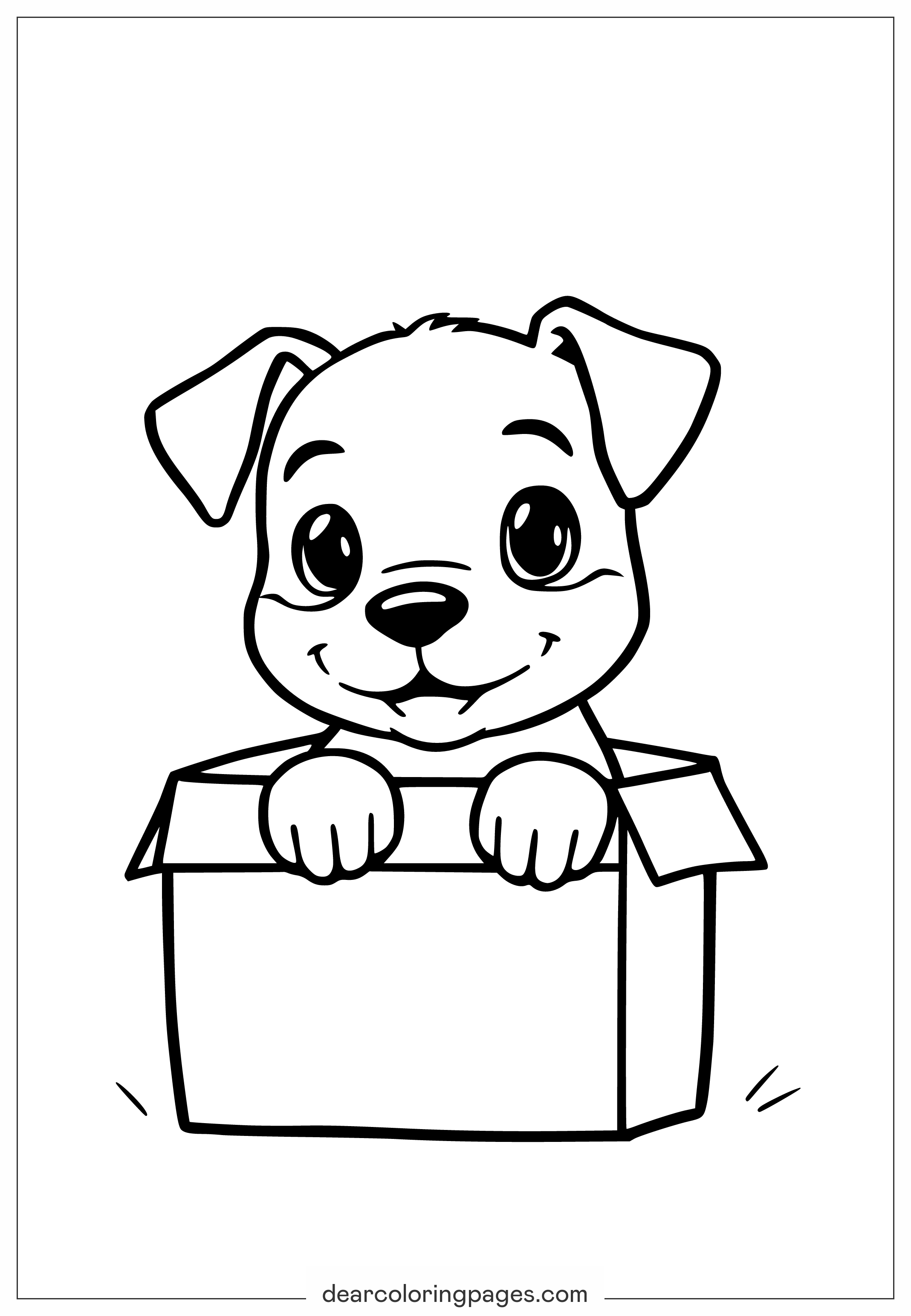 Coloring Page of Cute Puppy Peeking Out of a Box