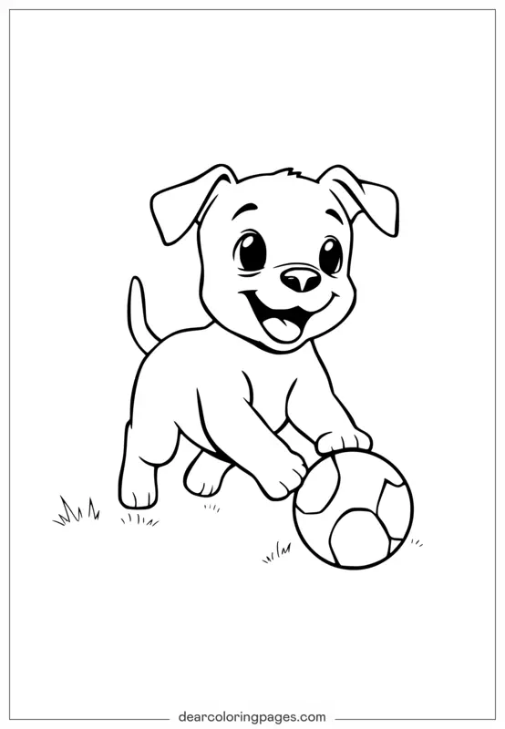 Puppy Coloring Page - Adorable Puppy Chasing a Ball