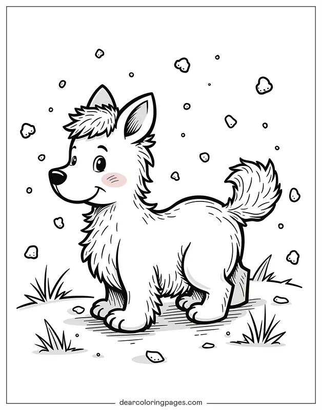 Puppy Coloring Page - Fluffy Puppy Coloring Page