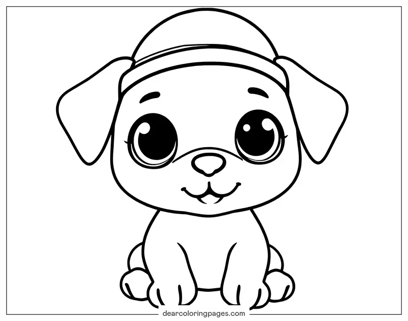 Puppy Coloring Page - Puppy Wearing Hat