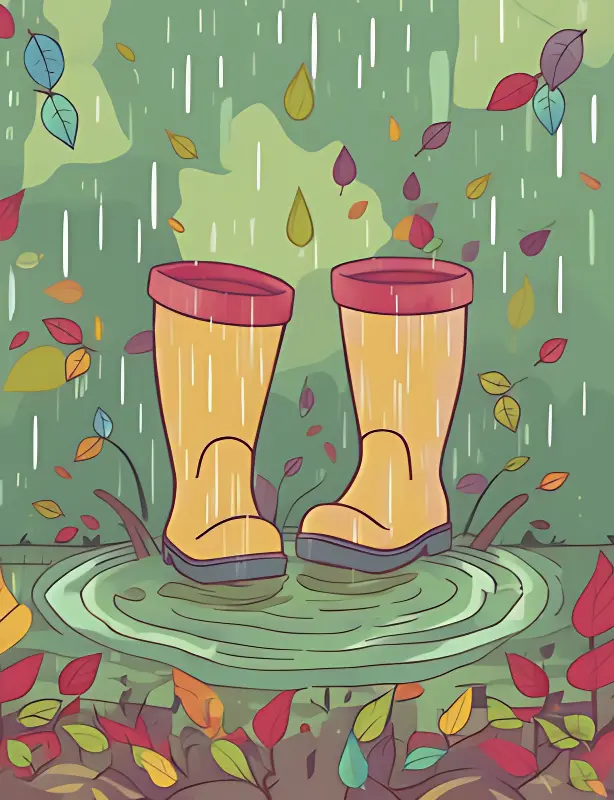 自然与建筑涂色页面 - 雨涂色页