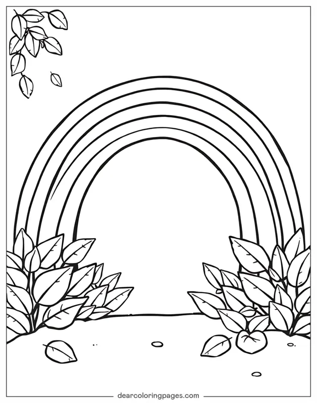 Coloriage de arc-en-ciel – Arc-en-ciel avec des feuilles