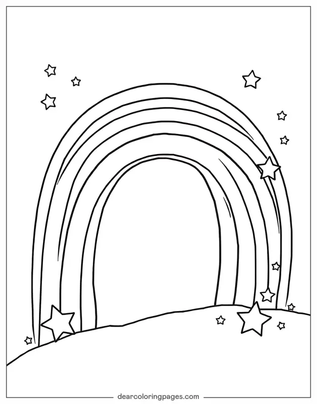 Coloriage de arc-en-ciel – Arc-en-ciel avec des étoiles