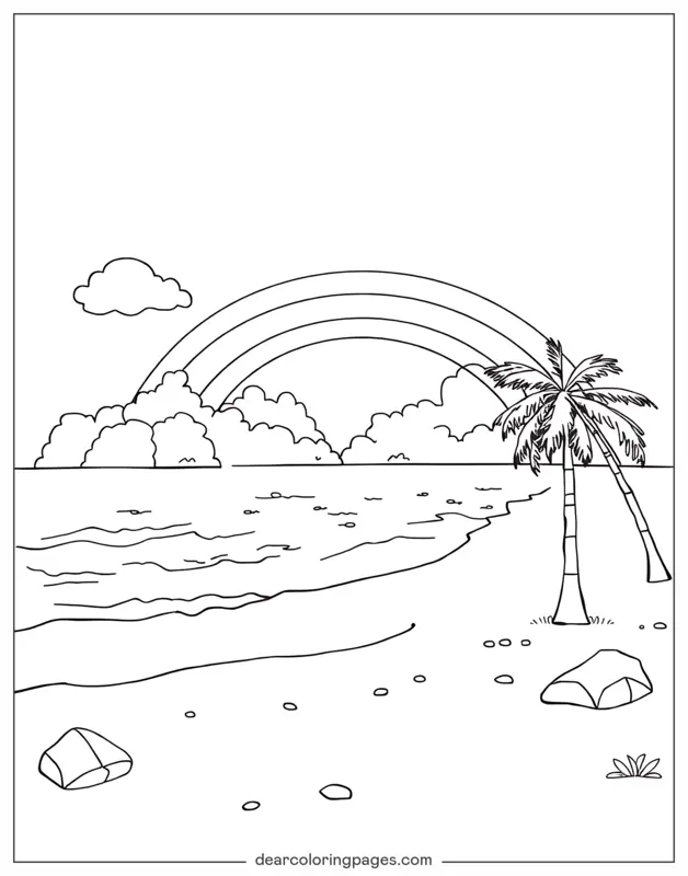 Coloriage de arc-en-ciel – Arc-en-ciel sur la plage