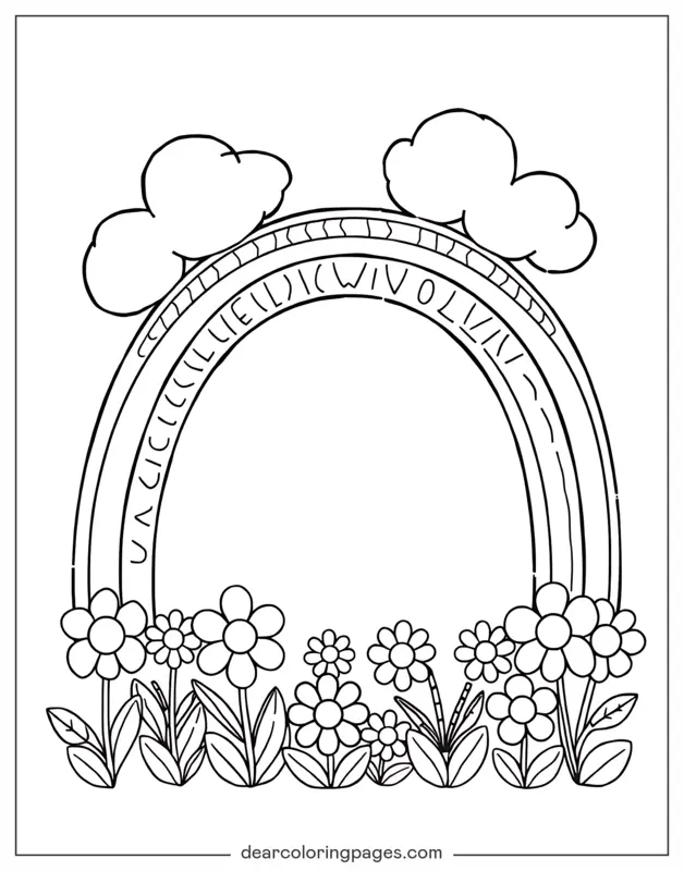 Coloriage de arc-en-ciel – Arc-en-ciel avec des fleurs