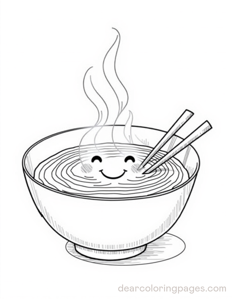 Happy Ramen Bowl Coloring Page