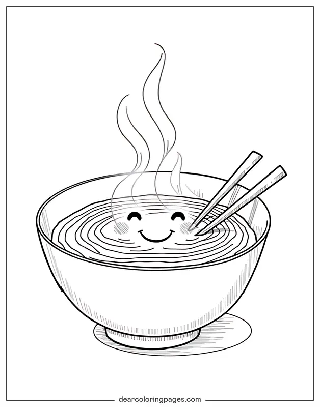 Ramen Coloring Page - Happy Ramen Bowl