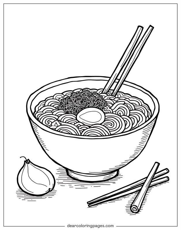 Ramen Coloring Page - Traditional Ramen With Egg Coloring Page