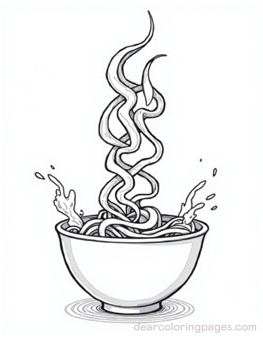 Splashing Ramen Bowl Coloring Page