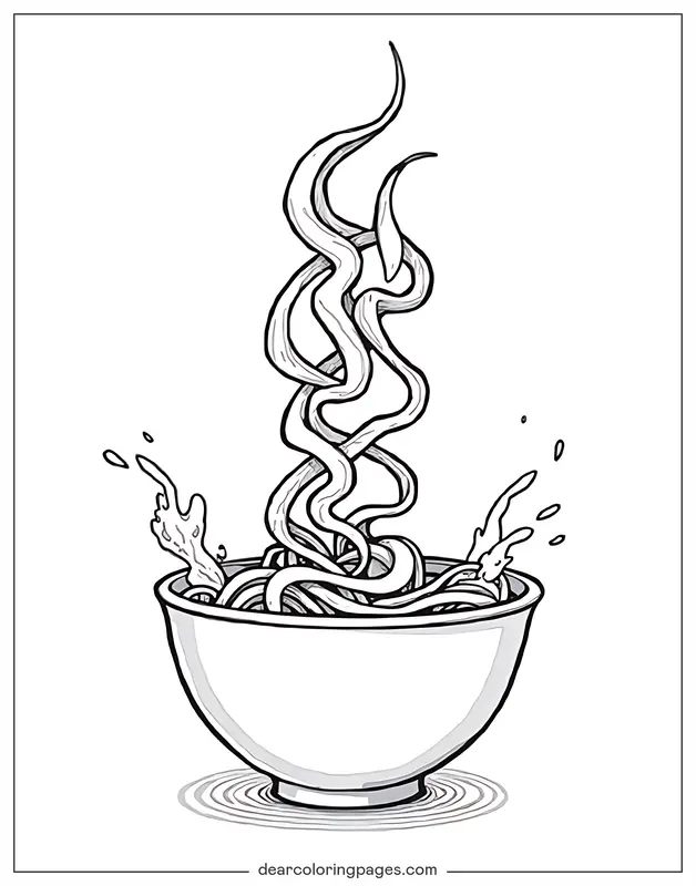 Ramen Coloring Page - Splashing Ramen Bowl
