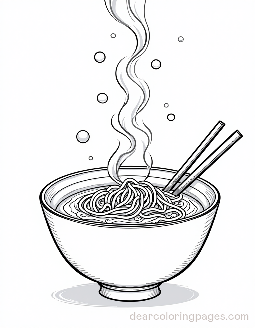 Steaming Ramen with Chopsticks Coloring Page