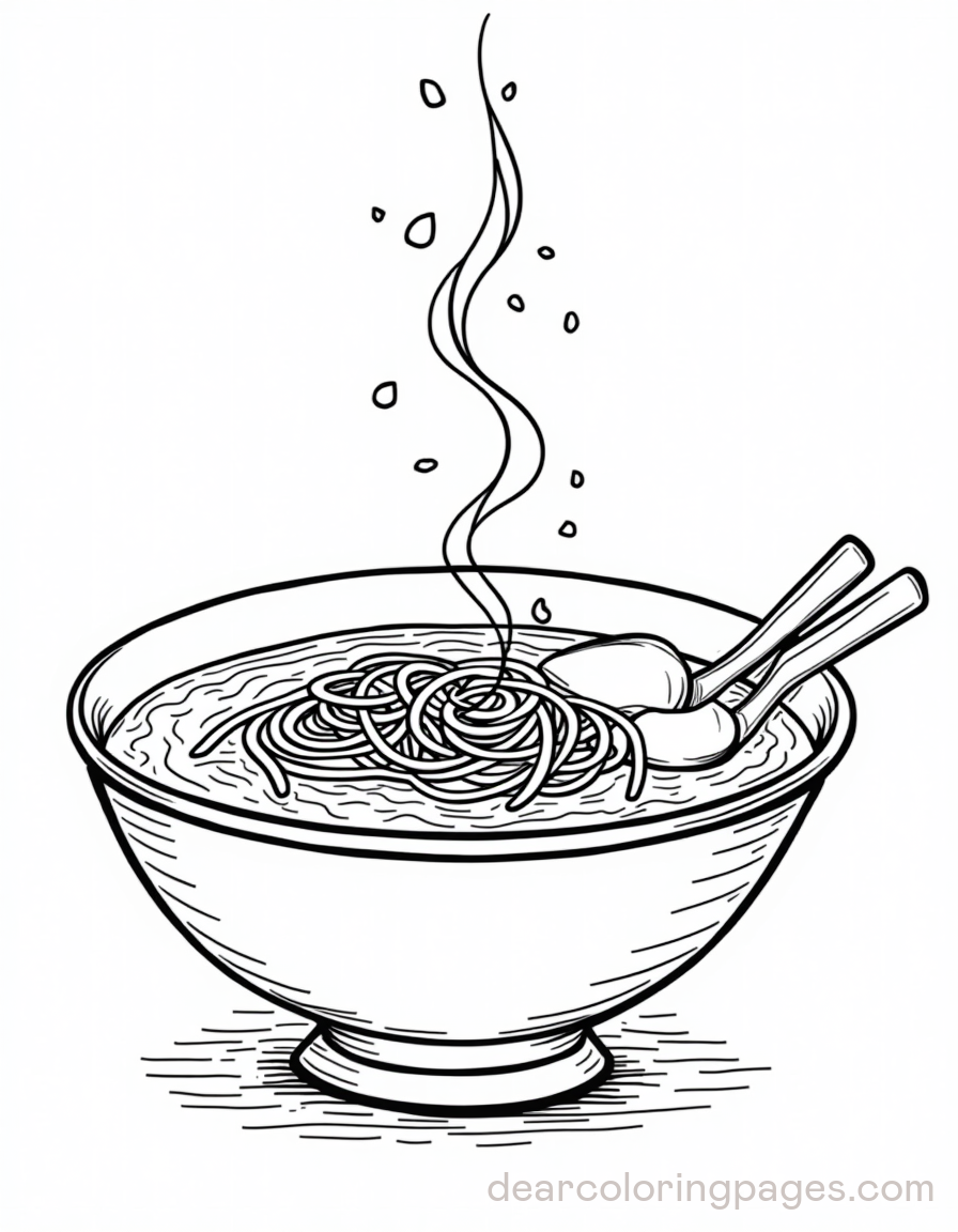 Classic Noodle Soup Bowl Coloring Page