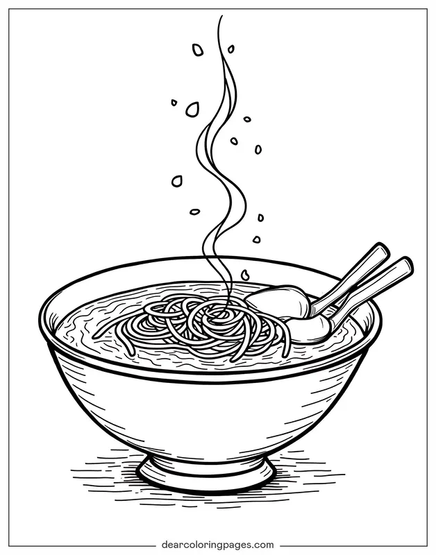 Ramen Coloring Page - Classic Noodle Soup Bowl