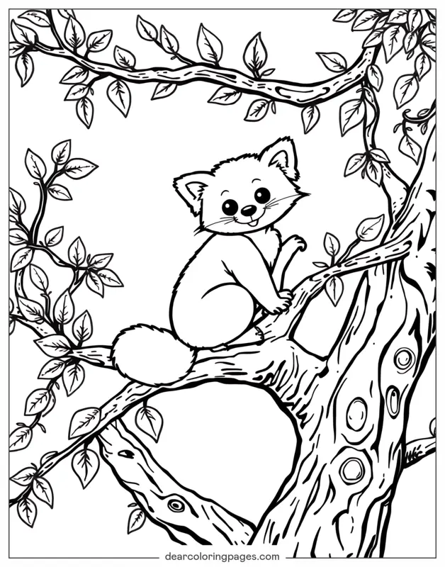 Panda rojo Dibujo para Colorear - Panda Rojo en el Árbol