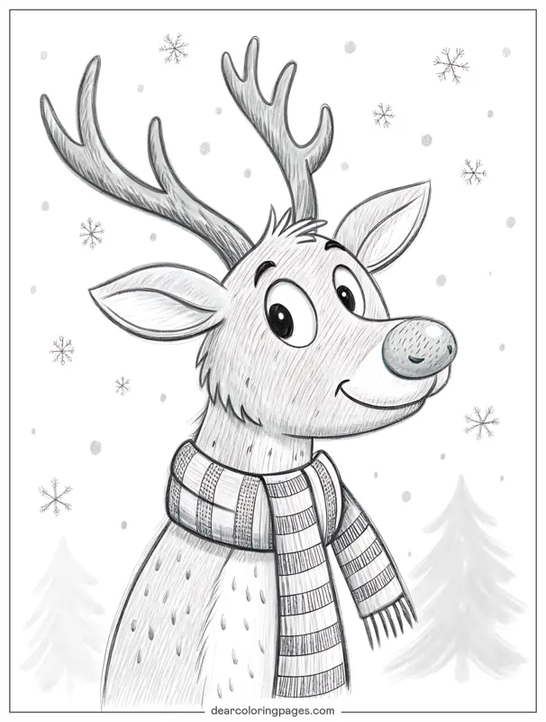 Reindeer Coloring Page - Coloring Page of Reindeer With Scarf