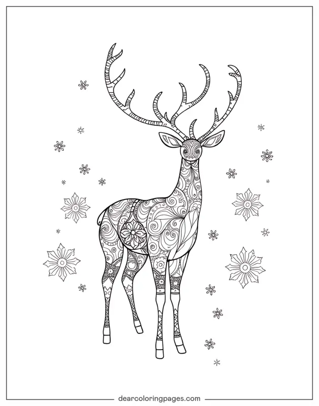 Reindeer Coloring Page - Zentangle Reindeer