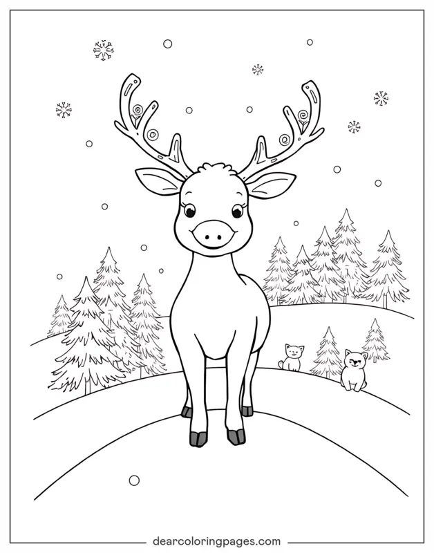 Reindeer Coloring Page - Cheerful Reindeer