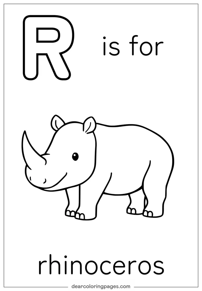 Buchstabe R Ausmalbild - R steht für Rhinoceros