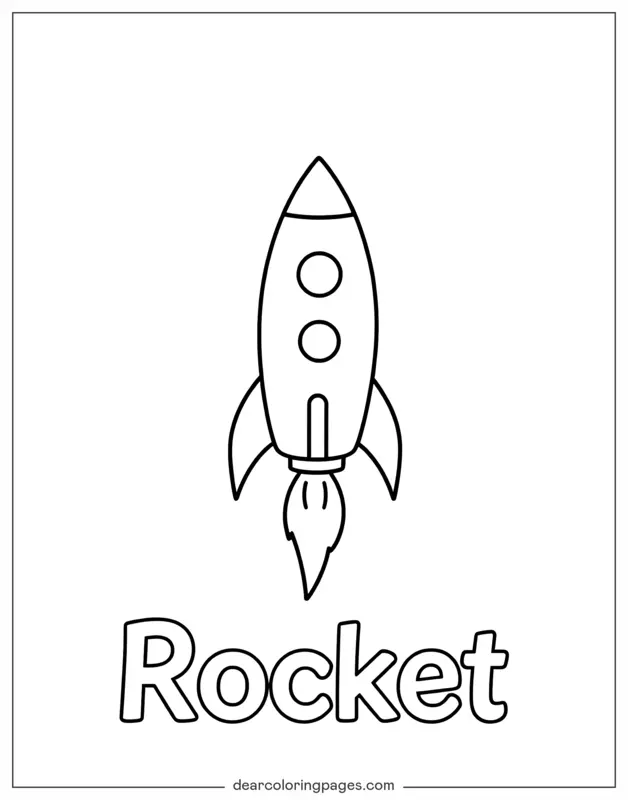 Rocket Coloring Page - Rocket With Outlined Text Rocket